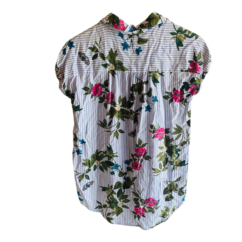 JOULES Allison Stripe Floral Half Placket Sleeveless Button Down - Picture 2 of 4